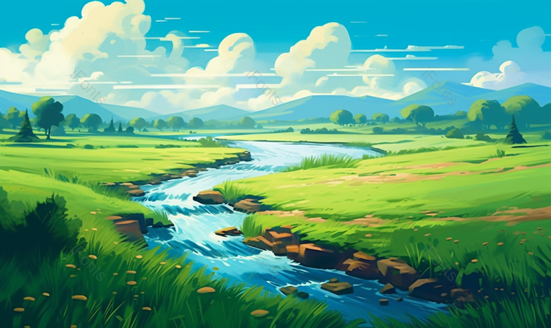 夏天的植物河流绿色背景,插画/手绘图,插画/手绘图库,插画/手绘图下载,插画/手绘